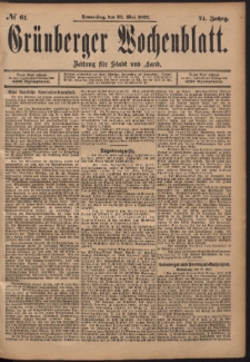 Gr&uuml;nberger Wochenblatt: Zeitung f&uuml;r Stadt und Land, No. 61. (23. Mai 1895)