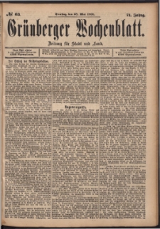 Gr&uuml;nberger Wochenblatt: Zeitung f&uuml;r Stadt und Land, No. 63. (28. Mai 1895)
