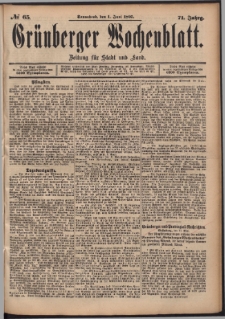 Grünberger Wochenblatt: Zeitung für Stadt und Land, No. 65. (1. Juni 1895)