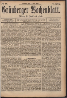 Gr&uuml;nberger Wochenblatt: Zeitung f&uuml;r Stadt und Land, No. 66. (5. Juni 1895)