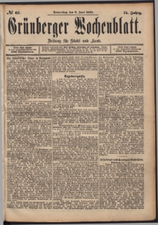 Gr&uuml;nberger Wochenblatt: Zeitung f&uuml;r Stadt und Land, No. 67. (6. Juni 1895)