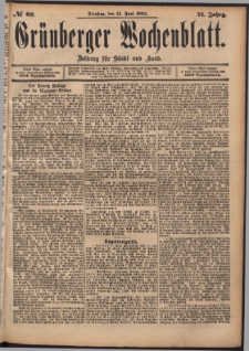 Gr&uuml;nberger Wochenblatt: Zeitung f&uuml;r Stadt und Land, No. 69. (11. Juni 1895)