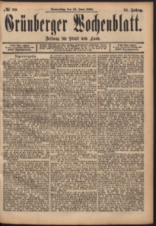 Gr&uuml;nberger Wochenblatt: Zeitung f&uuml;r Stadt und Land, No. 70. (13. Juni 1895)