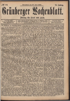 Gr&uuml;nberger Wochenblatt: Zeitung f&uuml;r Stadt und Land, No. 74. (22. Juni 1895)