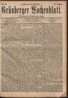 Gr&uuml;nberger Wochenblatt: Zeitung f&uuml;r Stadt und Land, No. 75. (25. Juni 1895)