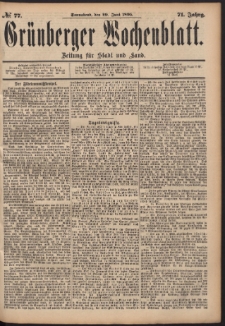Grünberger Wochenblatt: Zeitung für Stadt und Land, No. 77. (29. Juni 1895)