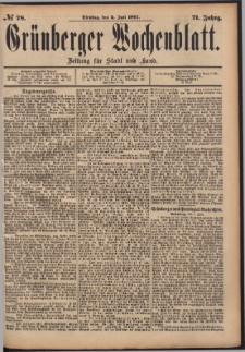 Gr&uuml;nberger Wochenblatt: Zeitung f&uuml;r Stadt und Land, No. 78. (2. Juli 1895)