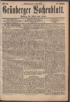 Gr&uuml;nberger Wochenblatt: Zeitung f&uuml;r Stadt und Land, No. 79. (4. Juli 1895)
