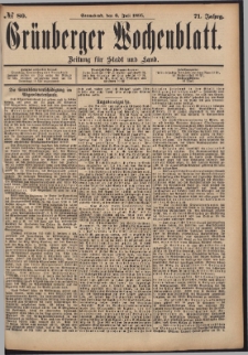 Gr&uuml;nberger Wochenblatt: Zeitung f&uuml;r Stadt und Land, No. 80. (6. Juli 1895)