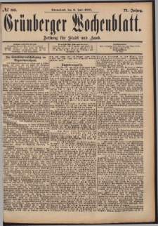 Grünberger Wochenblatt: Zeitung für Stadt und Land, No. 80. (6. Juli 1895)