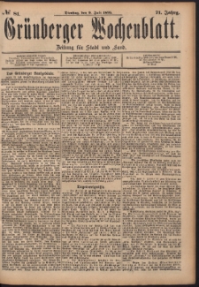 Gr&uuml;nberger Wochenblatt: Zeitung f&uuml;r Stadt und Land, No. 81. (9. Juli 1895)
