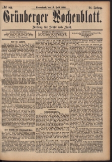 Gr&uuml;nberger Wochenblatt: Zeitung f&uuml;r Stadt und Land, No. 83. (13. Juli 1895)