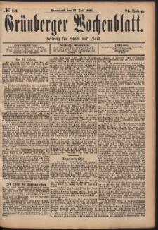 Grünberger Wochenblatt: Zeitung für Stadt und Land, No. 83. (13. Juli 1895)