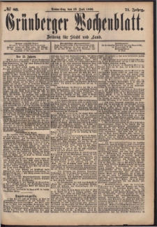 Gr&uuml;nberger Wochenblatt: Zeitung f&uuml;r Stadt und Land, No. 85. (18. Juli 1895)