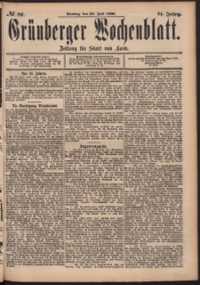 Gr&uuml;nberger Wochenblatt: Zeitung f&uuml;r Stadt und Land, No. 87. (23. Juli 1895)