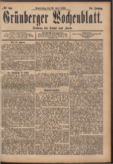 Gr&uuml;nberger Wochenblatt: Zeitung f&uuml;r Stadt und Land, No. 88. (25. Juli 1895)