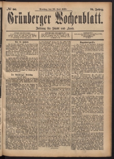 Gr&uuml;nberger Wochenblatt: Zeitung f&uuml;r Stadt und Land, No. 90. (30. Juli 1895)