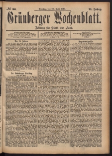 Grünberger Wochenblatt: Zeitung für Stadt und Land, No. 90. (30. Juli 1895)