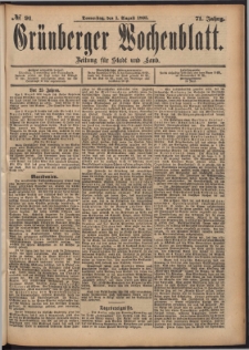 Gr&uuml;nberger Wochenblatt: Zeitung f&uuml;r Stadt und Land, No. 91. (1. August 1895)