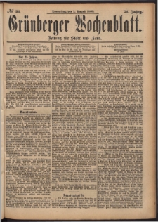 Grünberger Wochenblatt: Zeitung für Stadt und Land, No. 91. (1. August 1895)