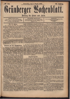 Grünberger Wochenblatt: Zeitung für Stadt und Land, No. 94. (8. August 1895)