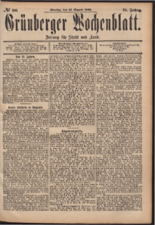Gr&uuml;nberger Wochenblatt: Zeitung f&uuml;r Stadt und Land, No. 96. (13. August 1895)