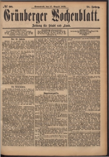 Gr&uuml;nberger Wochenblatt: Zeitung f&uuml;r Stadt und Land, No. 98. (17. August 1895)