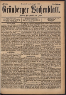 Grünberger Wochenblatt: Zeitung für Stadt und Land, No. 98. (17. August 1895)