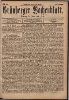 Gr&uuml;nberger Wochenblatt: Zeitung f&uuml;r Stadt und Land, No. 99. (20. August 1895)