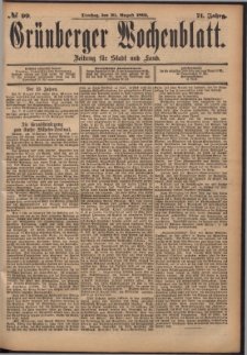 Grünberger Wochenblatt: Zeitung für Stadt und Land, No. 99. (20. August 1895)