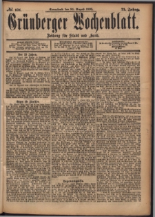 Gr&uuml;nberger Wochenblatt: Zeitung f&uuml;r Stadt und Land, No. 101. (24. August 1895)