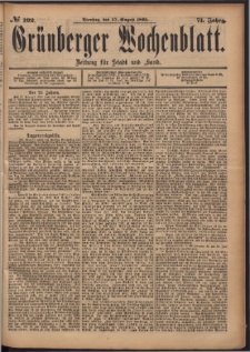 Gr&uuml;nberger Wochenblatt: Zeitung f&uuml;r Stadt und Land, No. 102. (27. August 1895)