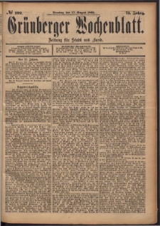 Grünberger Wochenblatt: Zeitung für Stadt und Land, No. 102. (27. August 1895)
