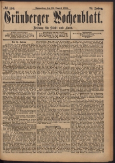 Gr&uuml;nberger Wochenblatt: Zeitung f&uuml;r Stadt und Land, No. 103. (29. August 1895)