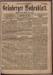 Gr&uuml;nberger Wochenblatt: Zeitung f&uuml;r Stadt und Land, No. 104. (31. August 1895)