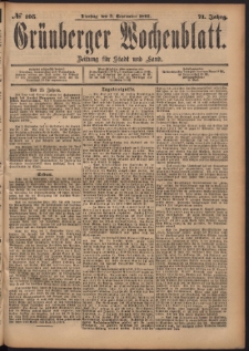Gr&uuml;nberger Wochenblatt: Zeitung f&uuml;r Stadt und Land, No. 105. (3. September 1895)