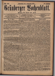 Gr&uuml;nberger Wochenblatt: Zeitung f&uuml;r Stadt und Land, No. 106. (5. September 1895)