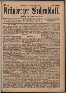 Gr&uuml;nberger Wochenblatt: Zeitung f&uuml;r Stadt und Land, No. 107. (7. September 1895)