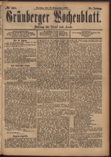 Grünberger Wochenblatt: Zeitung für Stadt und Land, No. 108. (10. September 1895)
