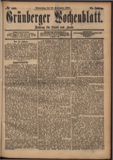 Gr&uuml;nberger Wochenblatt: Zeitung f&uuml;r Stadt und Land, No. 109. (12. September 1895)