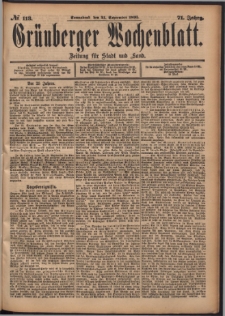 Grünberger Wochenblatt: Zeitung für Stadt und Land, No. 113. (21. September 1895)