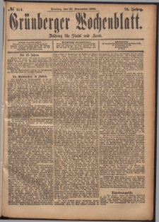 Gr&uuml;nberger Wochenblatt: Zeitung f&uuml;r Stadt und Land, No. 114. (24. September 1895)