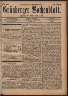 Gr&uuml;nberger Wochenblatt: Zeitung f&uuml;r Stadt und Land, No. 115. (26. September 1895)
