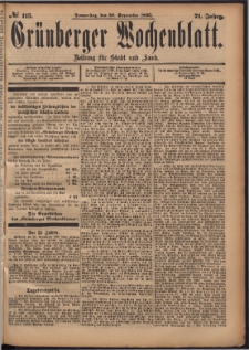 Grünberger Wochenblatt: Zeitung für Stadt und Land, No. 115. (26. September 1895)
