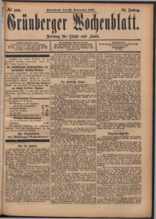 Gr&uuml;nberger Wochenblatt: Zeitung f&uuml;r Stadt und Land, No. 116. (28. September 1895)