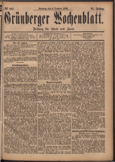 Gr&uuml;nberger Wochenblatt: Zeitung f&uuml;r Stadt und Land, No. 117. (1. October 1895)