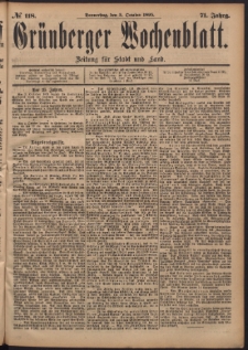 Gr&uuml;nberger Wochenblatt: Zeitung f&uuml;r Stadt und Land, No. 118. (3. October 1895)