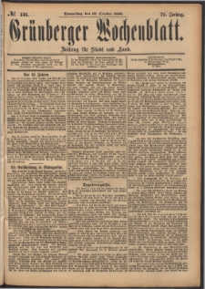 Gr&uuml;nberger Wochenblatt: Zeitung f&uuml;r Stadt und Land, No. 121. (10. October 1895)