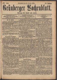 Gr&uuml;nberger Wochenblatt: Zeitung f&uuml;r Stadt und Land, No. 122. (12. October 1895)