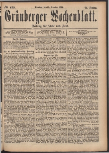 Gr&uuml;nberger Wochenblatt: Zeitung f&uuml;r Stadt und Land, No. 123. (15. October 1895)